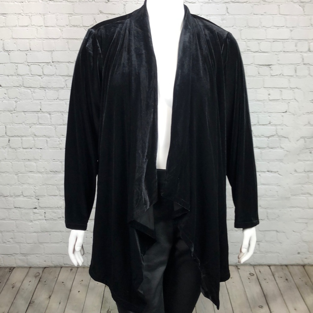 3XCalvin Klein Black Velour Open Front Cardigan